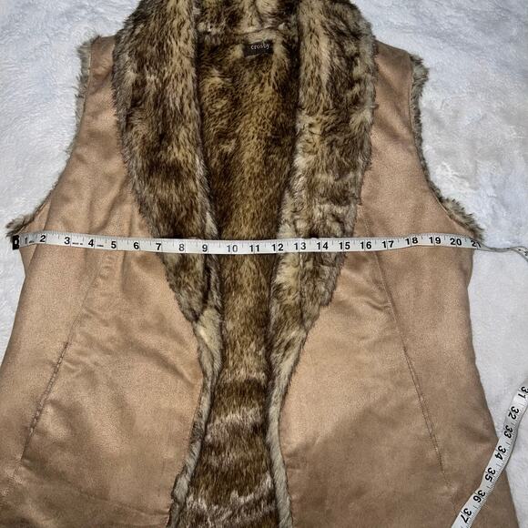 Crosby Tan Faux Suede and Fur Sleeveless Warm Winter Layering Vest Size Large - Picture 14 of 14